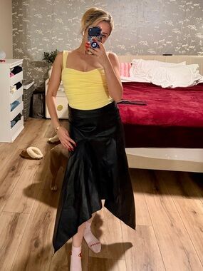 Women’s Black Zara Asymmetric Leather Skirt